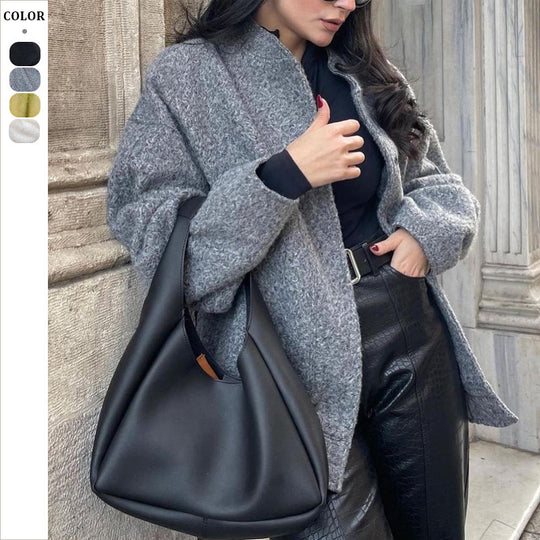 Damen Oversize Softshell-Jacke mit großem Kragen und praktischen Taschen EB