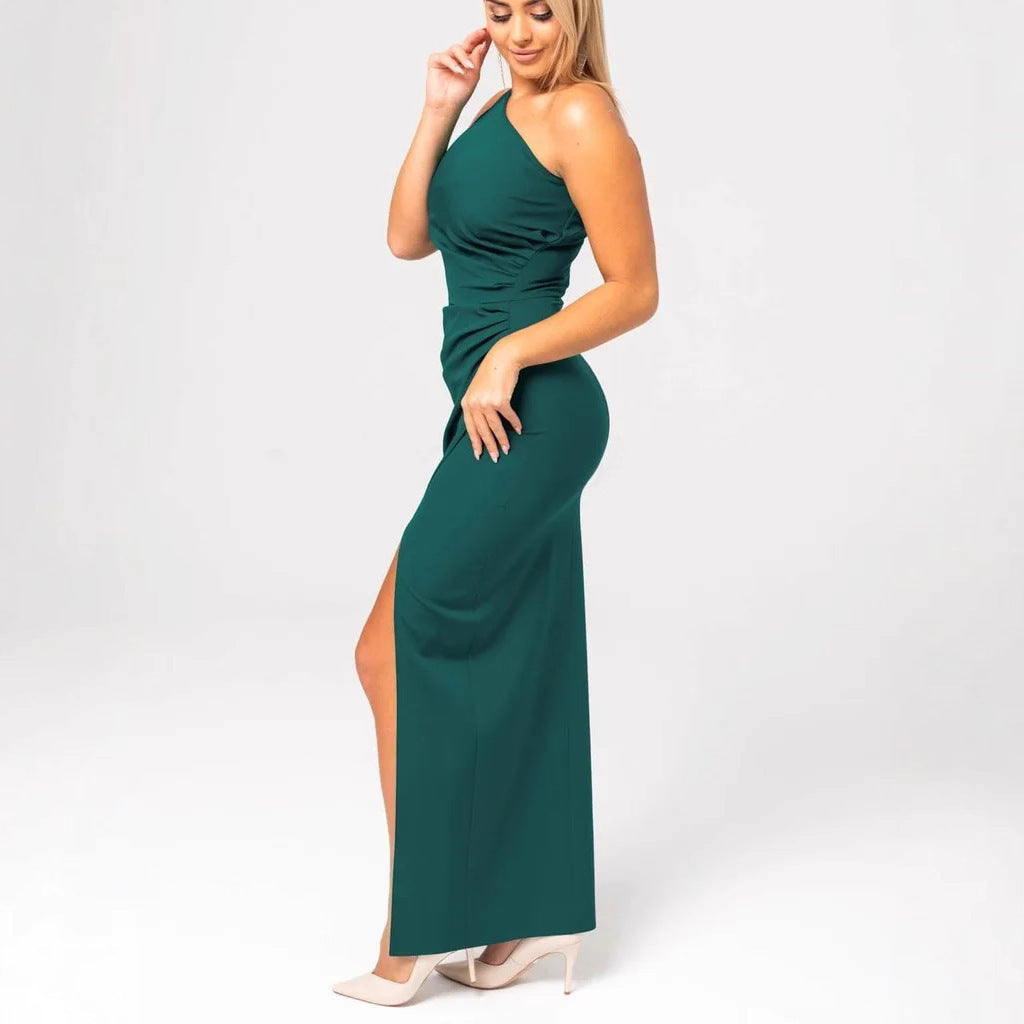 Damen elegantes schulterfreies Abendkleid mit Rüschendetails EB