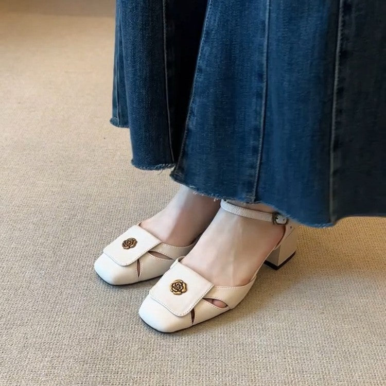 Damen Elegante Riemchen-Pumps mit quadratischer Zehenpartie und dekorativem Detail EB