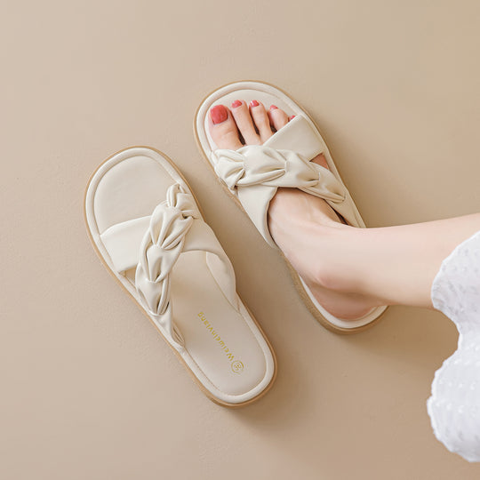 Damen Knöchelfreie Slidesandalen mit geflochtenem Riemendesign EB