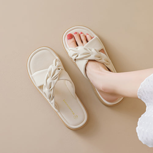 Damen Knöchelfreie Slidesandalen mit geflochtenem Riemendesign EB