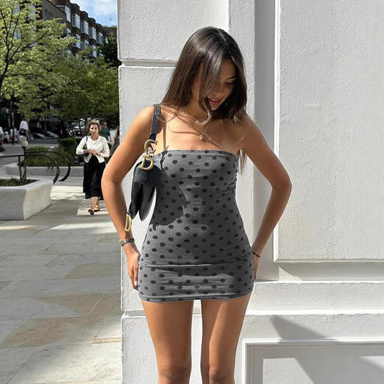 Damen Figurbetontes Minikleid mit Punkten und elastischem Material EB