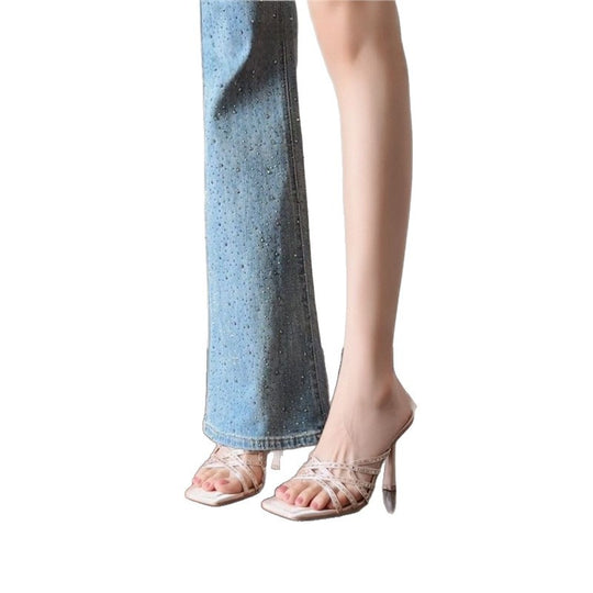 Damen elegante Mules mit verzierten Riemchen EB