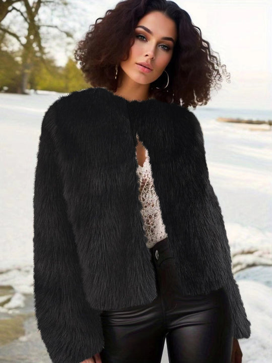 Damen Luxuriöse Kunstpelzjacke mit kurzem Schnitt und voluminösen Ärmeln EB