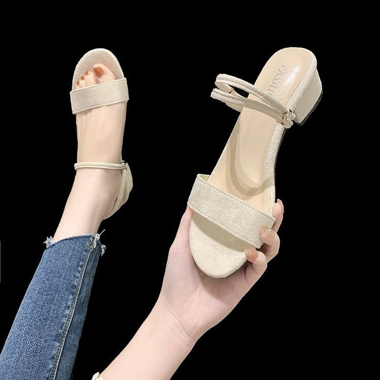 Damen elegante Sandaletten mit modischem Blockabsatz und geschwungenen Riemen EB