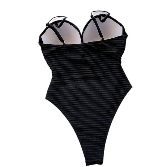 Damen Einteiler Badeanzug mit modischem Cut-Out und hochgeschlossenem Design EB