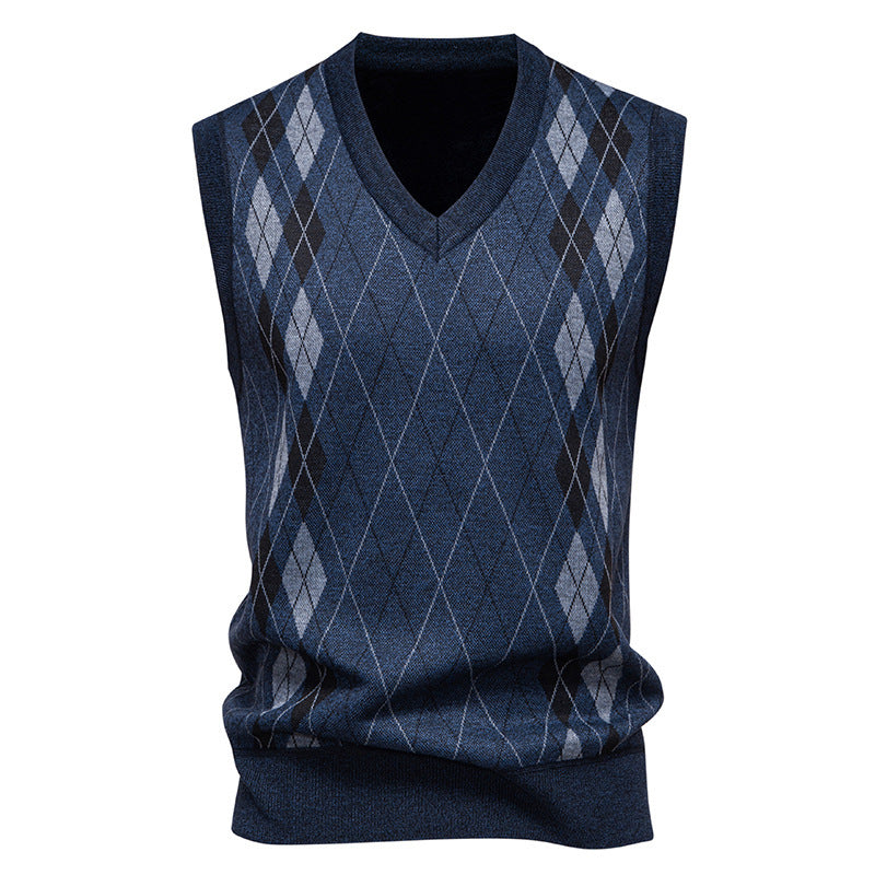 Herren nan elegante Rautenmuster-Strickweste mit V-Ausschnitt und leichtem Baumwollmix EB