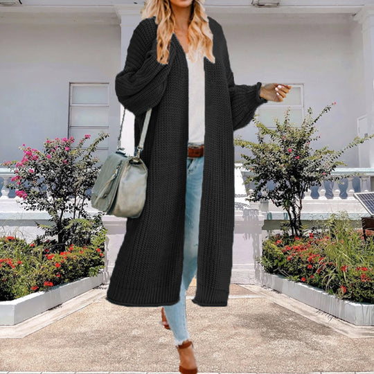 Damen Strickmantel mit offenem Design und voluminösen Ärmeln EB