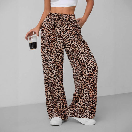 Damen Relaxed Fit Leopardenmuster Palazzo-Hose EB