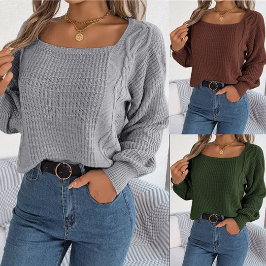 Damen lässiger Strickpullover mit strukturierter Oberfläche und romantischem Zopfdesign EB