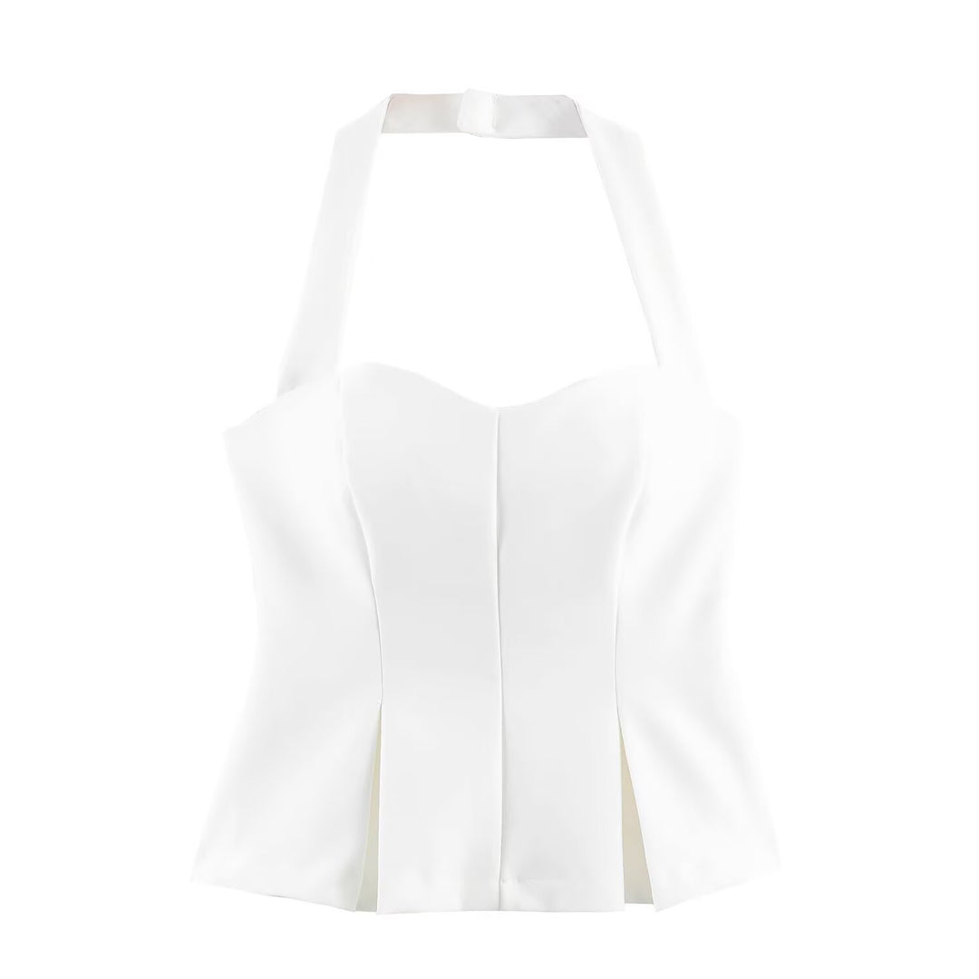 Damen Haltertop mit elegantem Taillenschnitt und feinen Plisseedetails EB