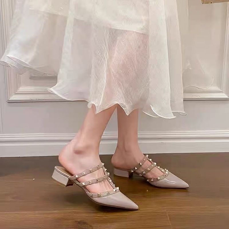 Damen Mules mit dekorativen Riemen und komfortablem Blockabsatz EB