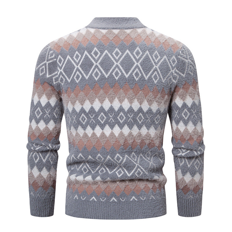 Herren Strickpullover mit geometrischem Muster und hohem Kragen EB