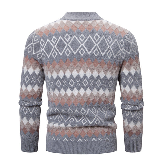 Herren Strickpullover mit geometrischem Muster und hohem Kragen EB
