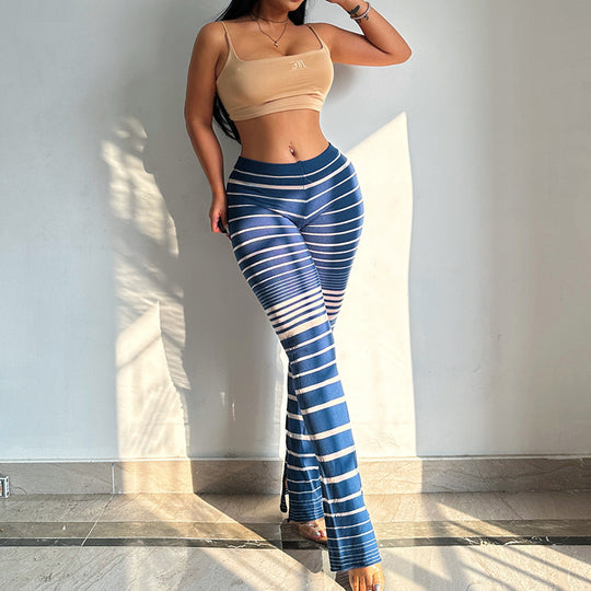 Damen Hochtaillierte Streifenleggings EB