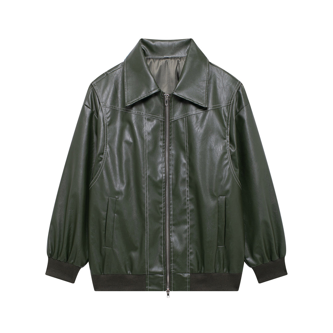 Damen Kunstlederjacke mit elastischen Bündchen und hochschließendem Kragen EB