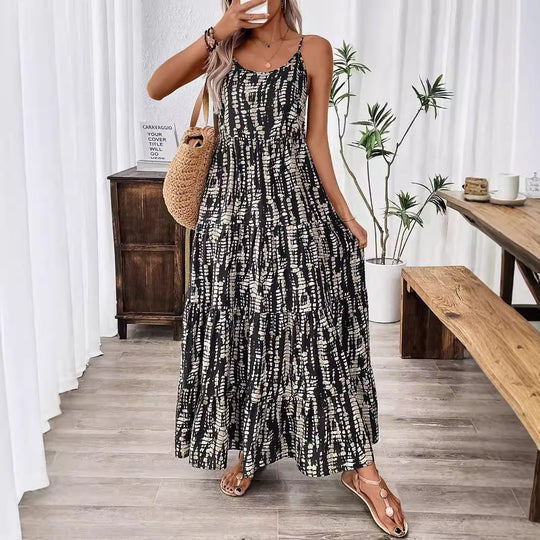 Damen Maxikleid mit leichtem Schnitt und farbenfrohem Druck EB