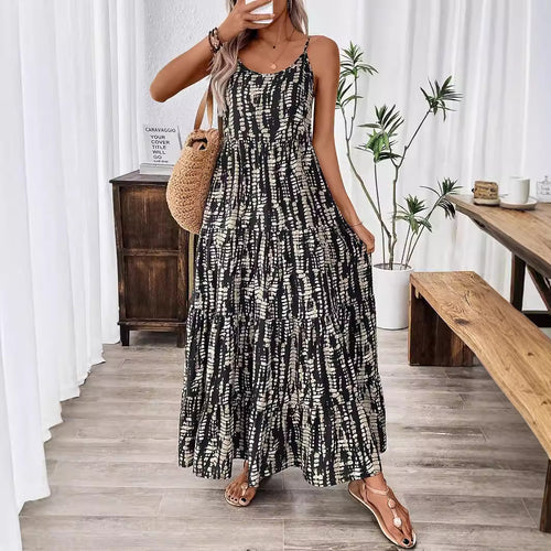 Damen Maxikleid mit leichtem Schnitt und farbenfrohem Druck EB