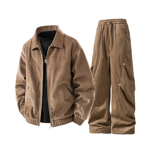 Herren lässiges Cord-Trainingsanzug-Set mit Reißverschlussjacke und weiten Cargohosen EB