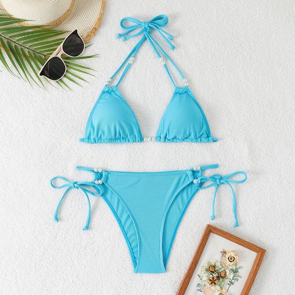 Damen Triangel-Bikini mit raffinierten Perlenakzenten EB