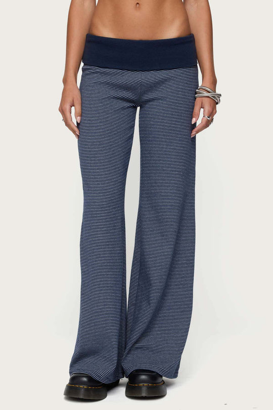 Damen weite Lounge-Hose mit elastischem Bund und maritimem Streifenmuster EB