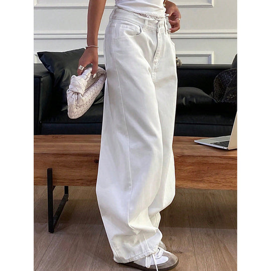 Damen Weite High-Waist Jeans im modernen Design EB