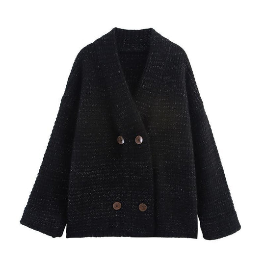 Damen gesteppte Strickjacke mit dekorativem Knopfverschluss und hohem Kragen EB