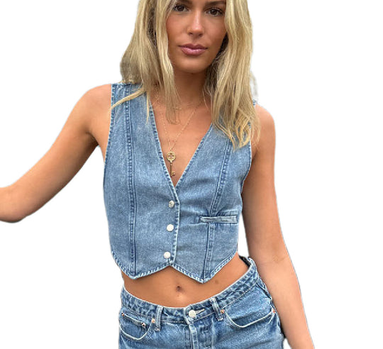 Damen Jeansweste mit elegantem Schnitt und Knopfdetails EB