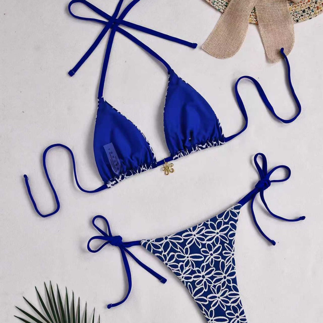 Damen Triangel-Bikini mit kontrastierenden Blütenmotiven EB