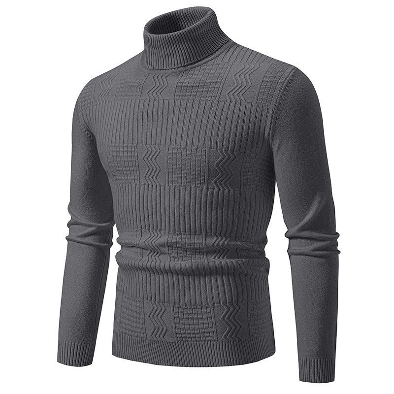 Herren nan strukturierter Rollkragenpullover aus feinem Strickmix mit körpernaher Passform EB