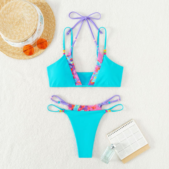 Damen verspielter Bikini mit buntem Floral-Design EB