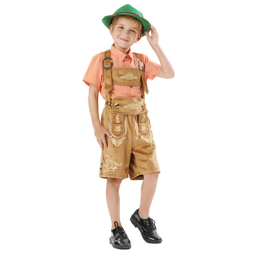 Unisex nan traditionelles Kinder Trachten-Set Lederhose mit Stickerei und kariertem Hemd EB