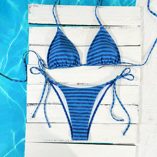 Damen Triangel-Bikini mit modischem Punkten-Design und verstellbaren Bindebändern EB