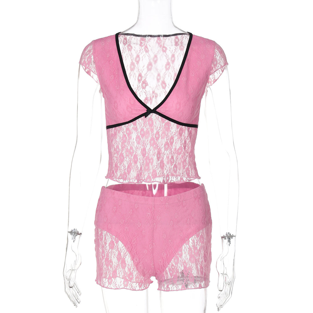 Damen Spitzenoberteil mit Shorts-Set EB