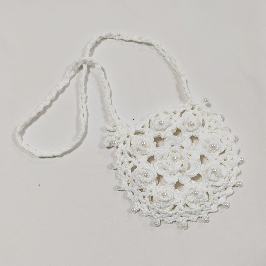 Damen handgefertigte Häkel-Handtasche mit Perlenschmuck EB
