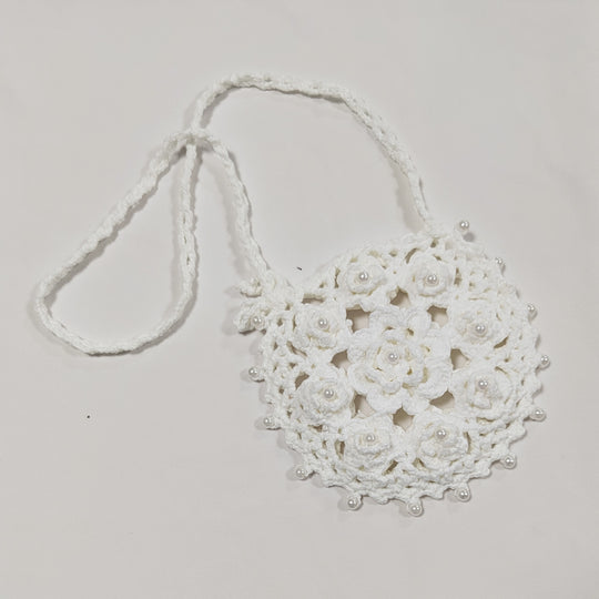 Damen handgefertigte Häkel-Handtasche mit Perlenschmuck EB