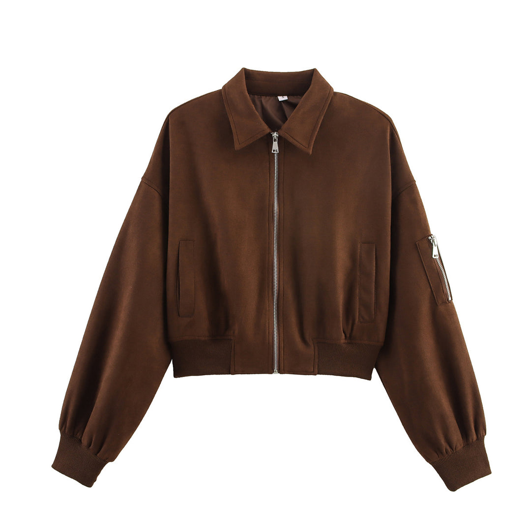 Damen modische Kunstlederjacke mit praktischen Taschen EB