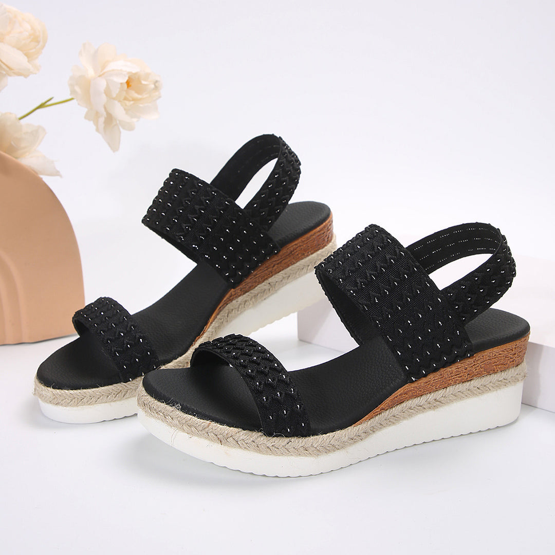 Damen Wedge-Sandalen mit dekorativem Riemendesign und bequemer Sohle EB