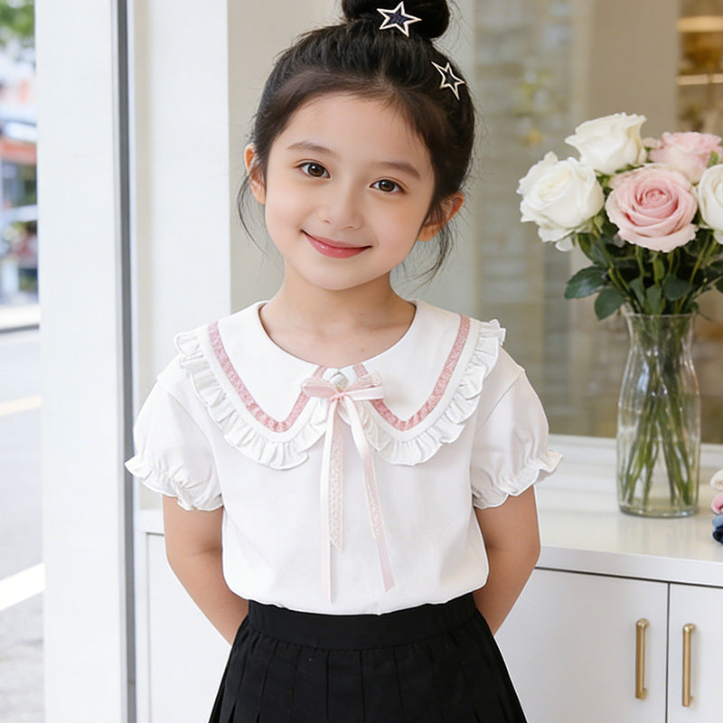 Mädchen Bluse mit Rüschendetails und dekorativem Kragen EB