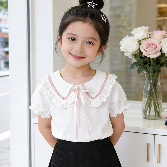 Mädchen Bluse mit Rüschendetails und dekorativem Kragen EB