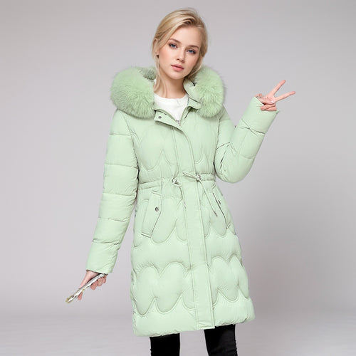 Damen modischer Puffer-Mantel mit abnehmbarem Kunstfellkragen und taillierbarem Gummizug EB