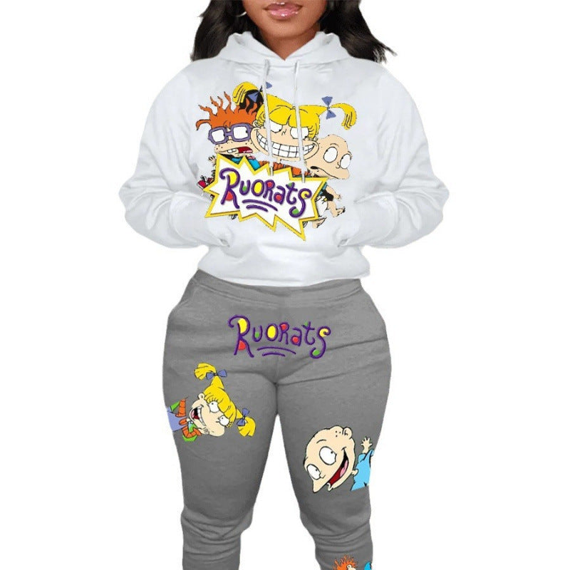 Damen Hoodie und Jogginghose Set im Cartoon-Stil EB