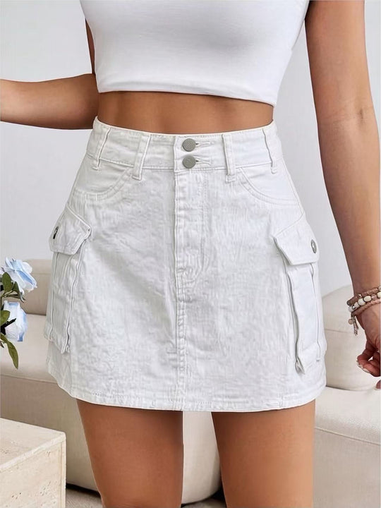 Damen Denim-Minirock mit aufgesetzten Taschen und modernen Details EB