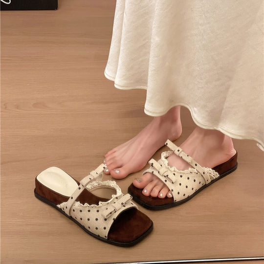 Damen elegante Slipper Sandalen mit Lochdesign und dekorativen Schleifen EB