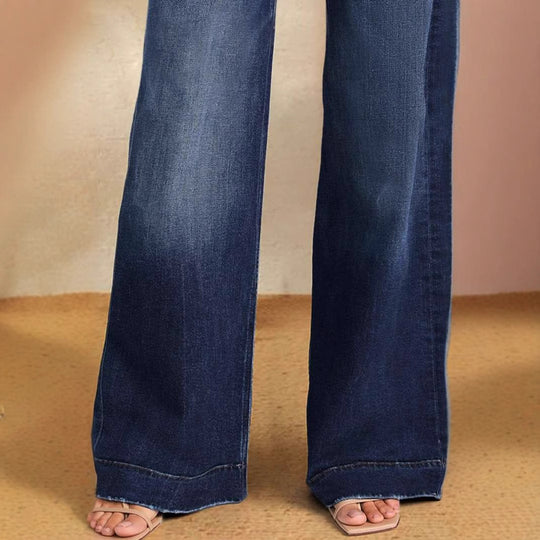 Damen Weite Denim-Hose mit hohem Bund und regulierbarem Kordelzug EB