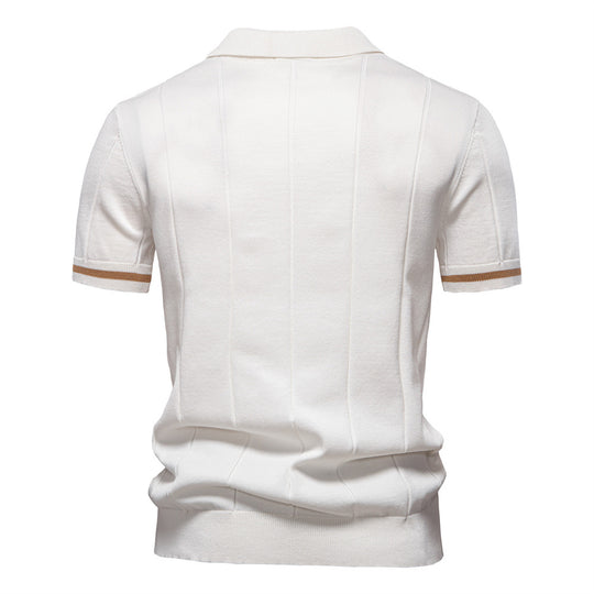 Herren Polohemd mit kurzer Knopfleiste und strukturiertem Design EB