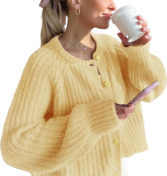 Damen Oversize Mohair-Effekt Strickjacke mit Rippenstruktur und Rundhalsausschnitt EB