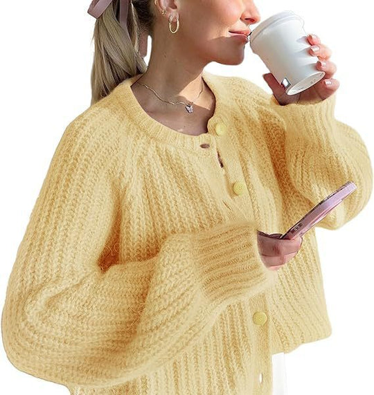 Damen Oversize Mohair-Effekt Strickjacke mit Rippenstruktur und Rundhalsausschnitt EB