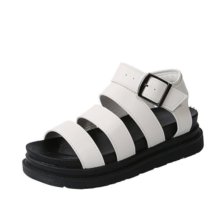 Damen Plateausandalen mit vier Riemen und verstellbarer Metallschnalle EB