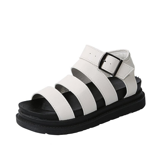 Damen Plateausandalen mit vier Riemen und verstellbarer Metallschnalle EB